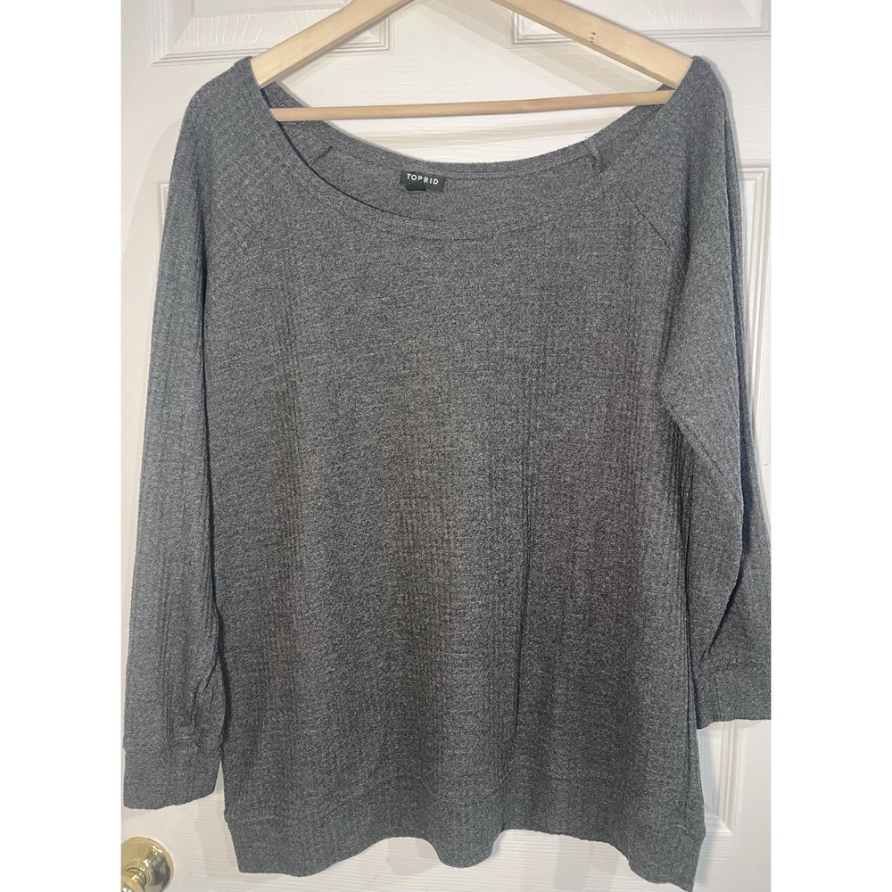 Torrid Size 1 Gray Brushed Waffle Off Shoulder‎ Long Sleeve Sweater